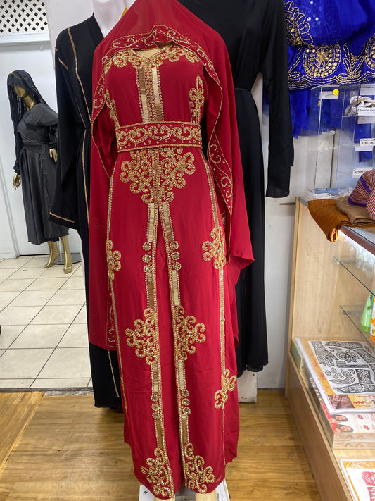 Red Kaftan Abaya