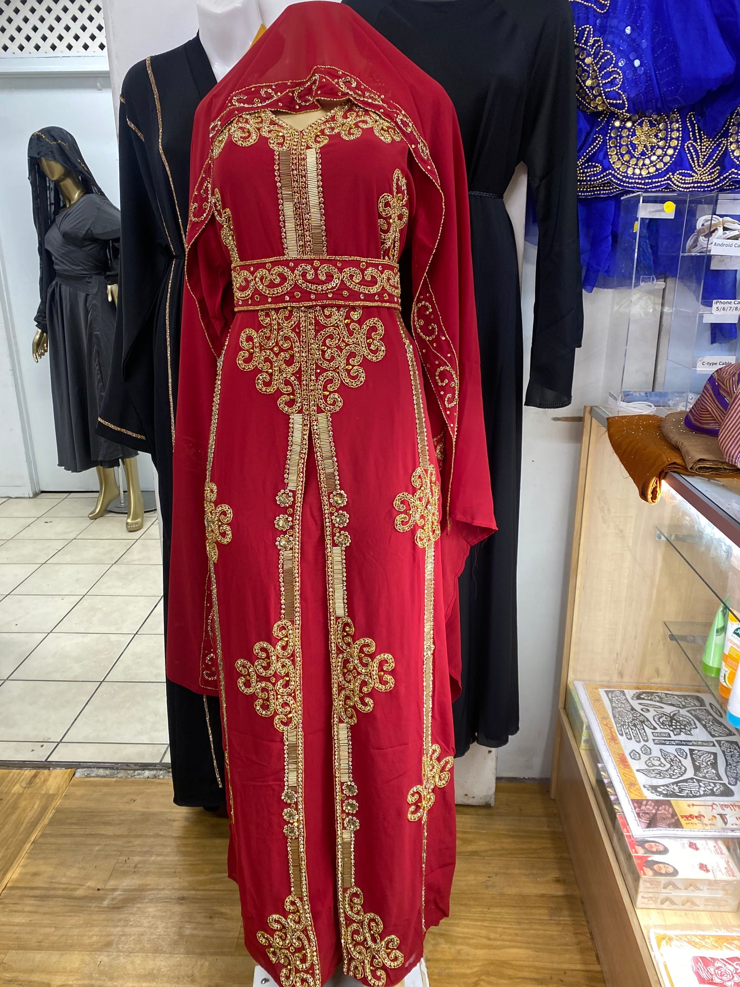 Red Kaftan Abaya