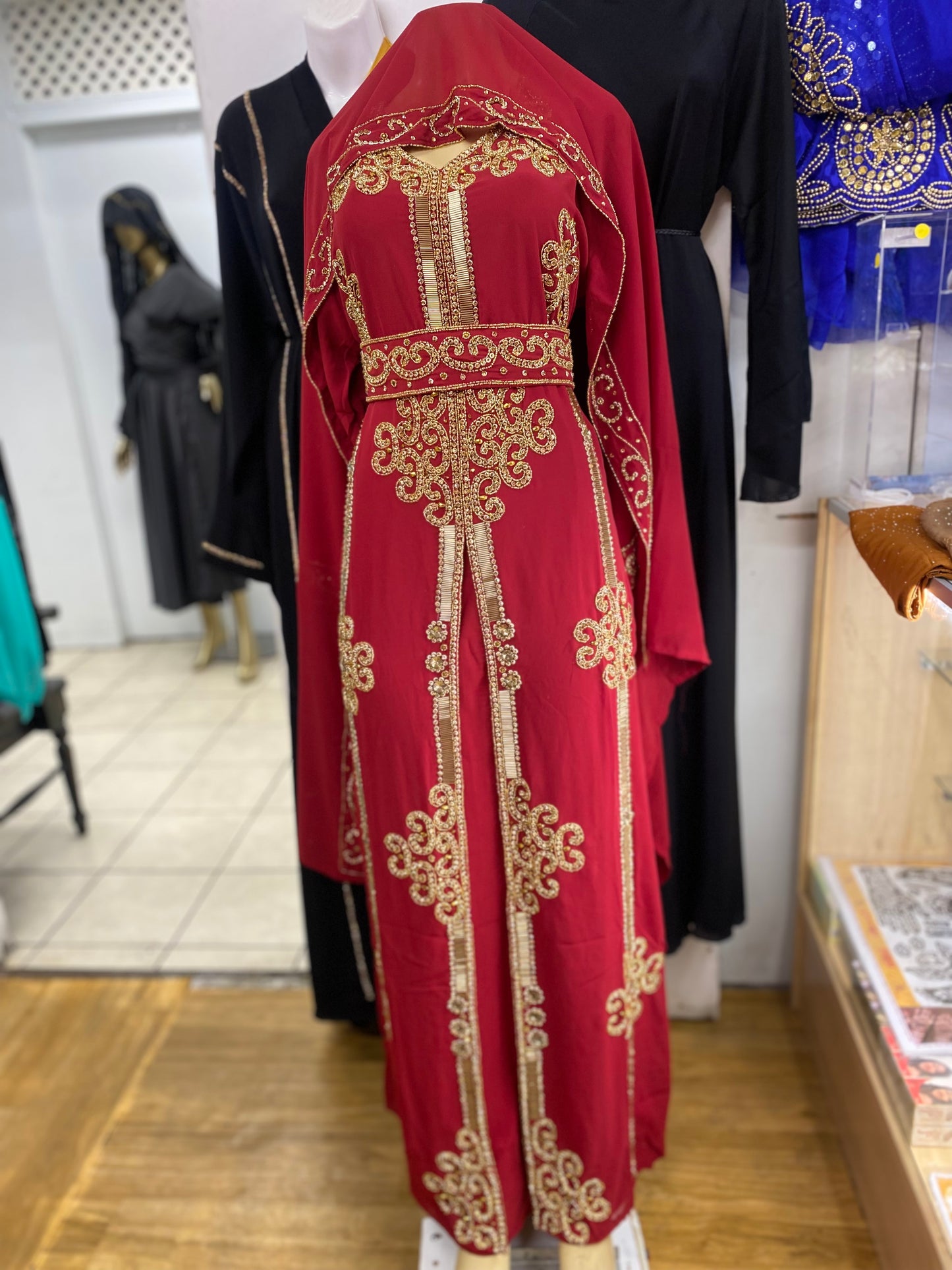 Red Kaftan Abaya